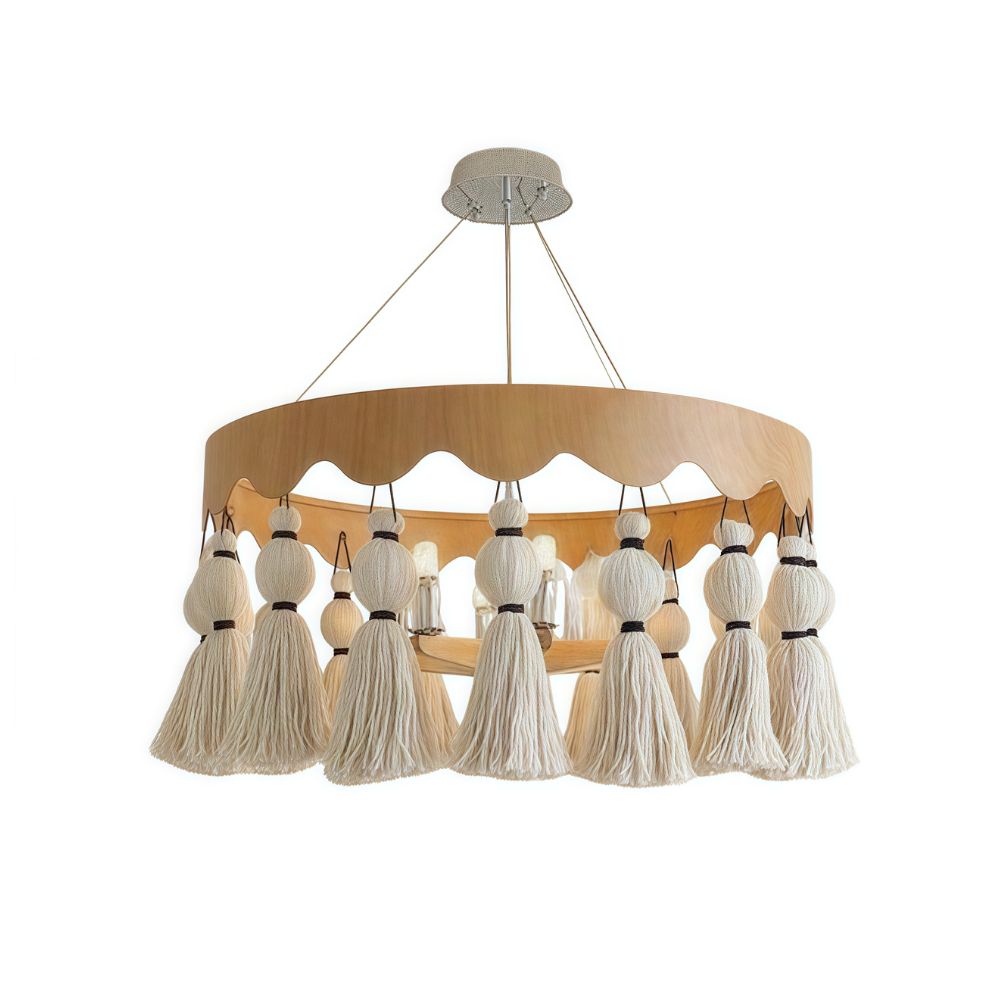 Boho Tassel Chandelier - Natural Cotton Woven Lamp For Living Room