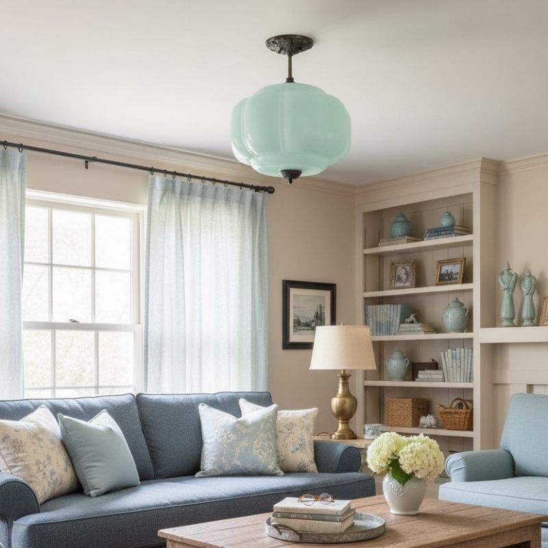 Eloise Vintage Pendant Light - Glass Semi-Flush Mount for Kitchen