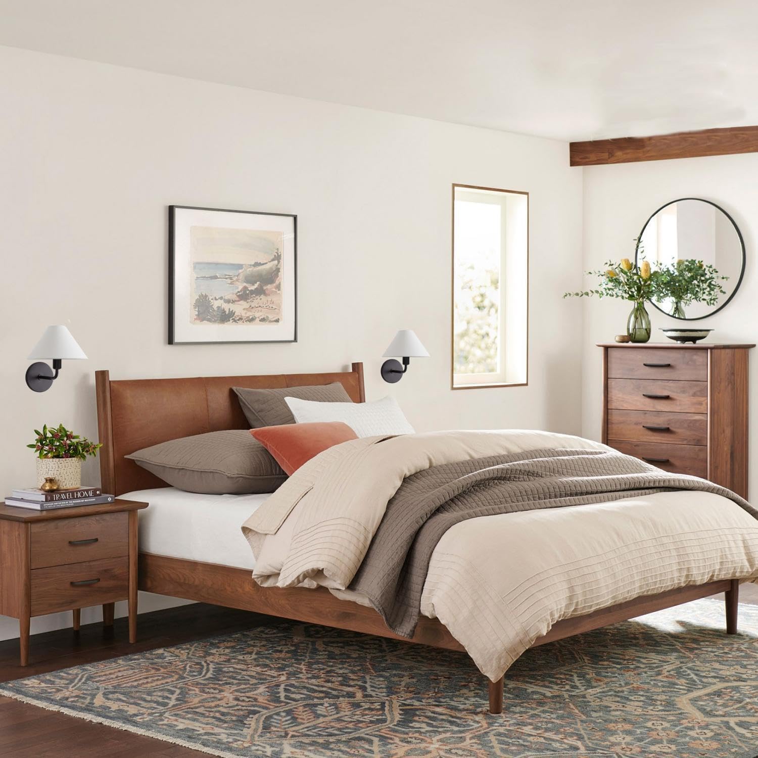 Diora Modern Brass Wall Sconce - Tapered Linen Shade Lamp for Bedroom