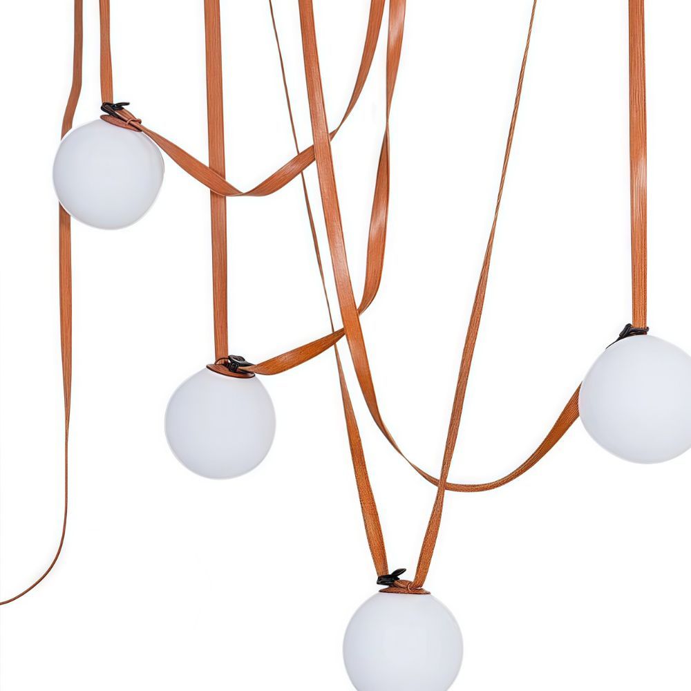 Modern Leather Pendant Light - Multiple Glass Orb Lamp for Dining Room