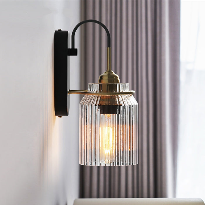 Farmhouse Wall Sconce - Striped Glass and Brass Wall Light
