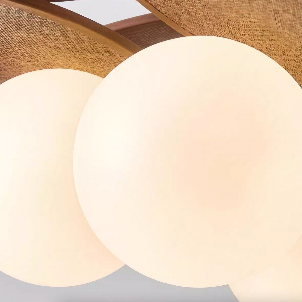 Leaf Shape Raffia Pendant Light - 3 Glass Ball Pendant for Dining Areas