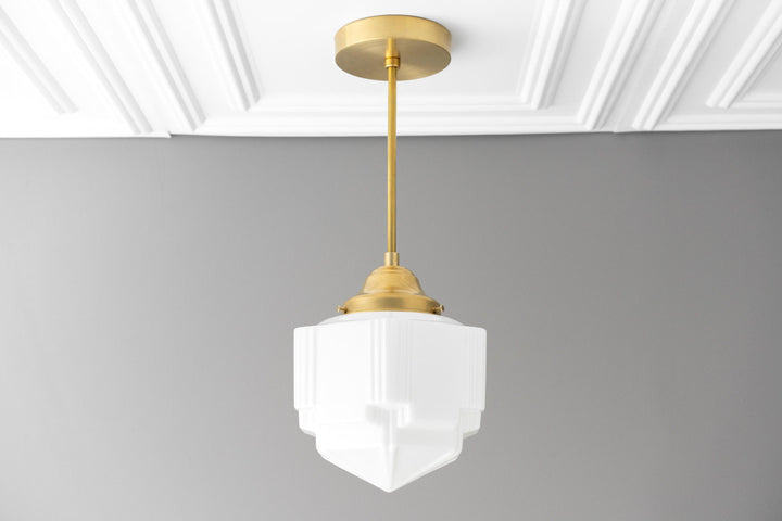 Geotower Glass Modern Pendant Light - Skyscraper Design - Brass or Black or Nickel Finish