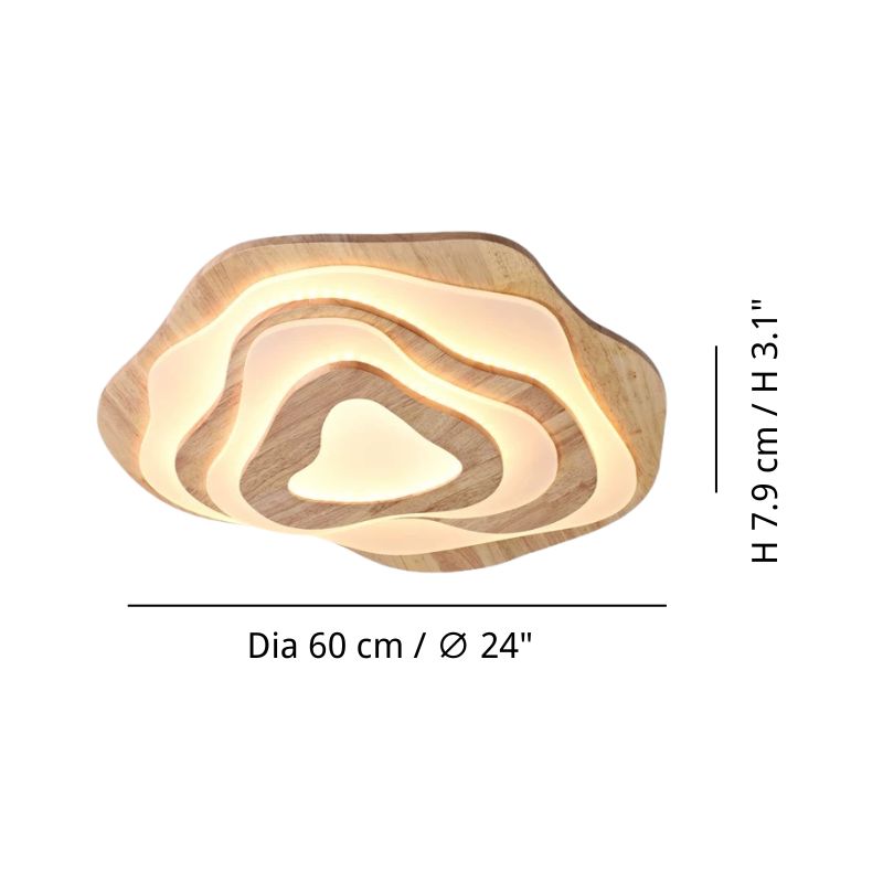 Wood Flush Mount Ceiling Light - Natural Beaded Pendant Design