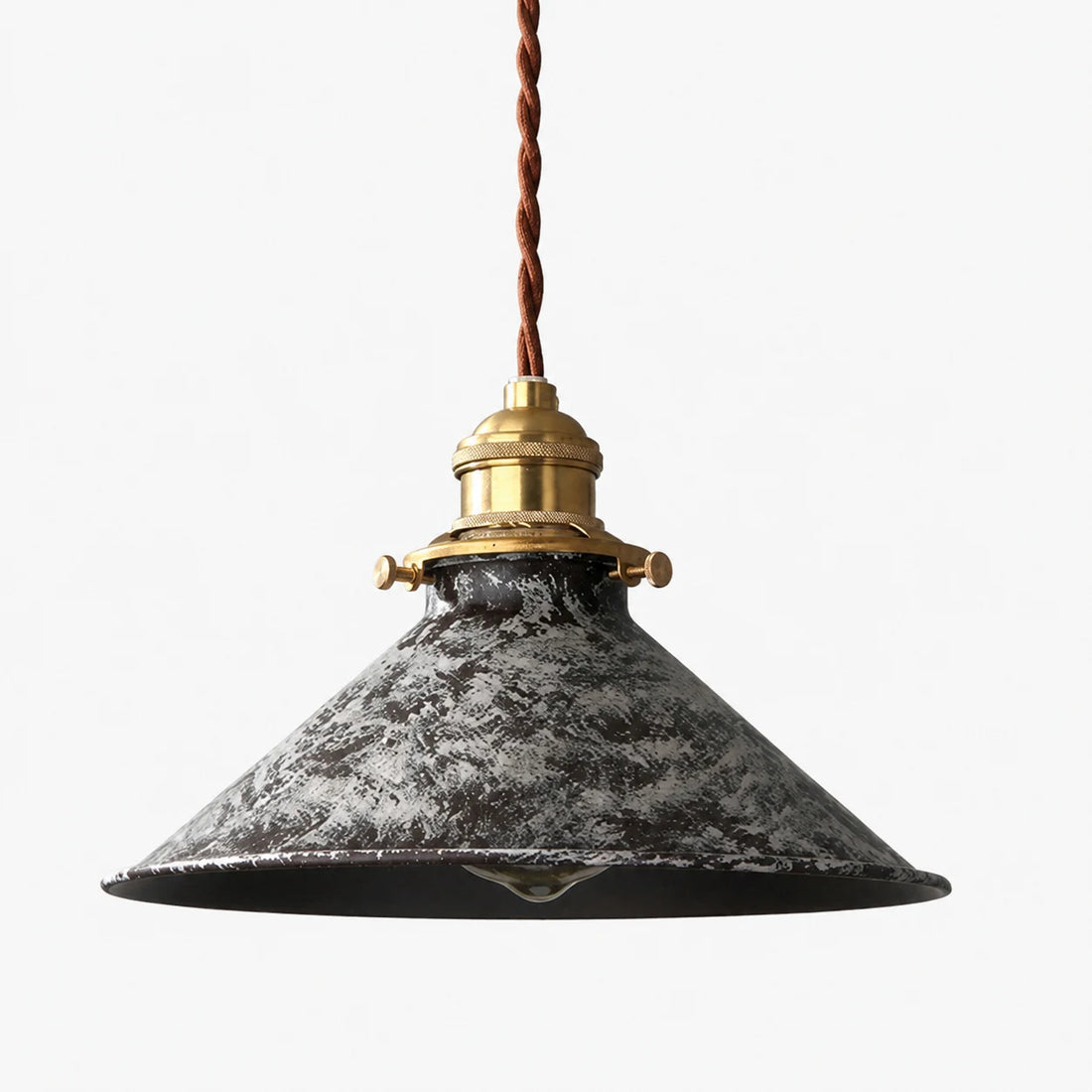 Distressed grey white cone pendant lamp on white background