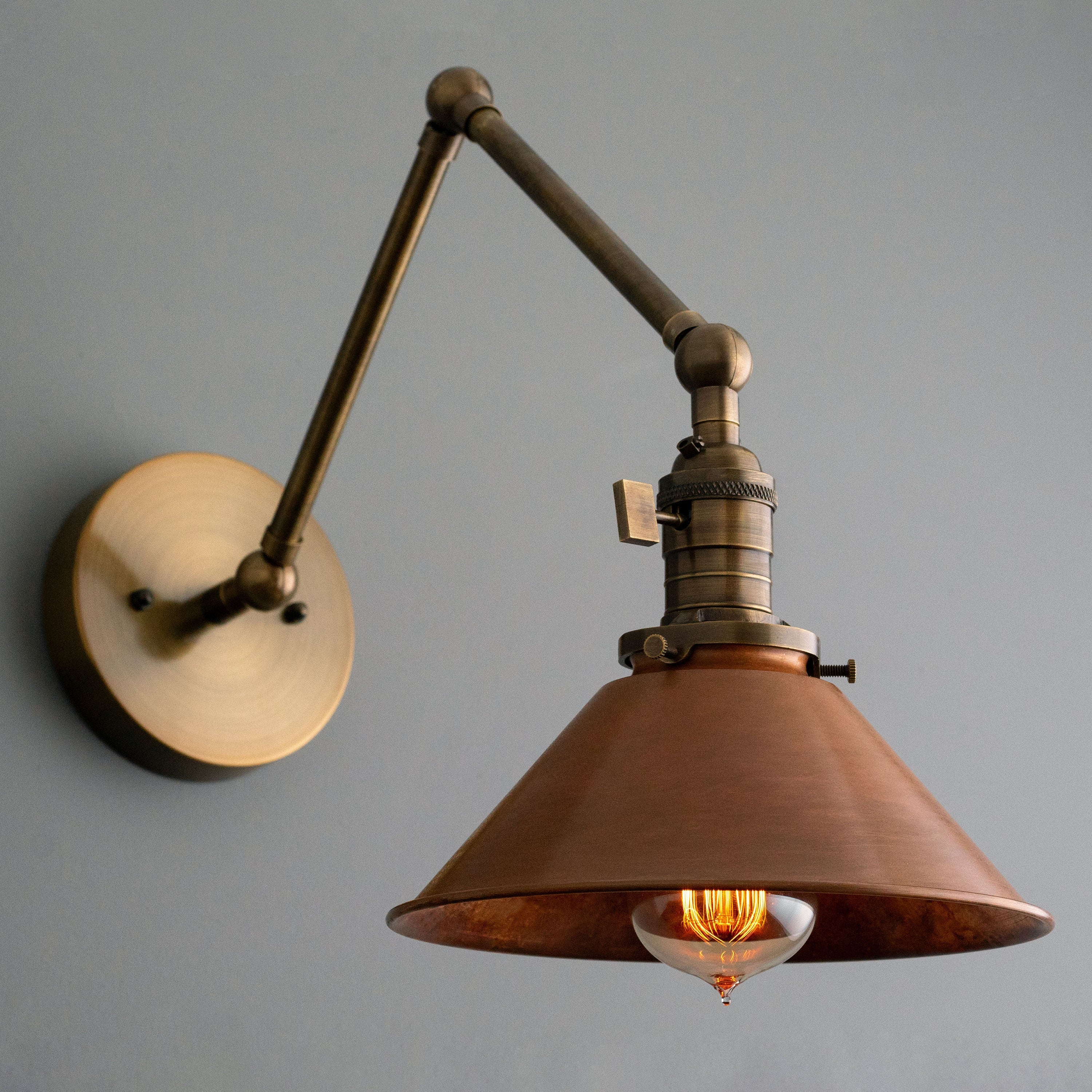 Conique Metal Industrial Wall Sconce with Adjustable Arm - Vintage Copper Cone Shade for Task Lighting