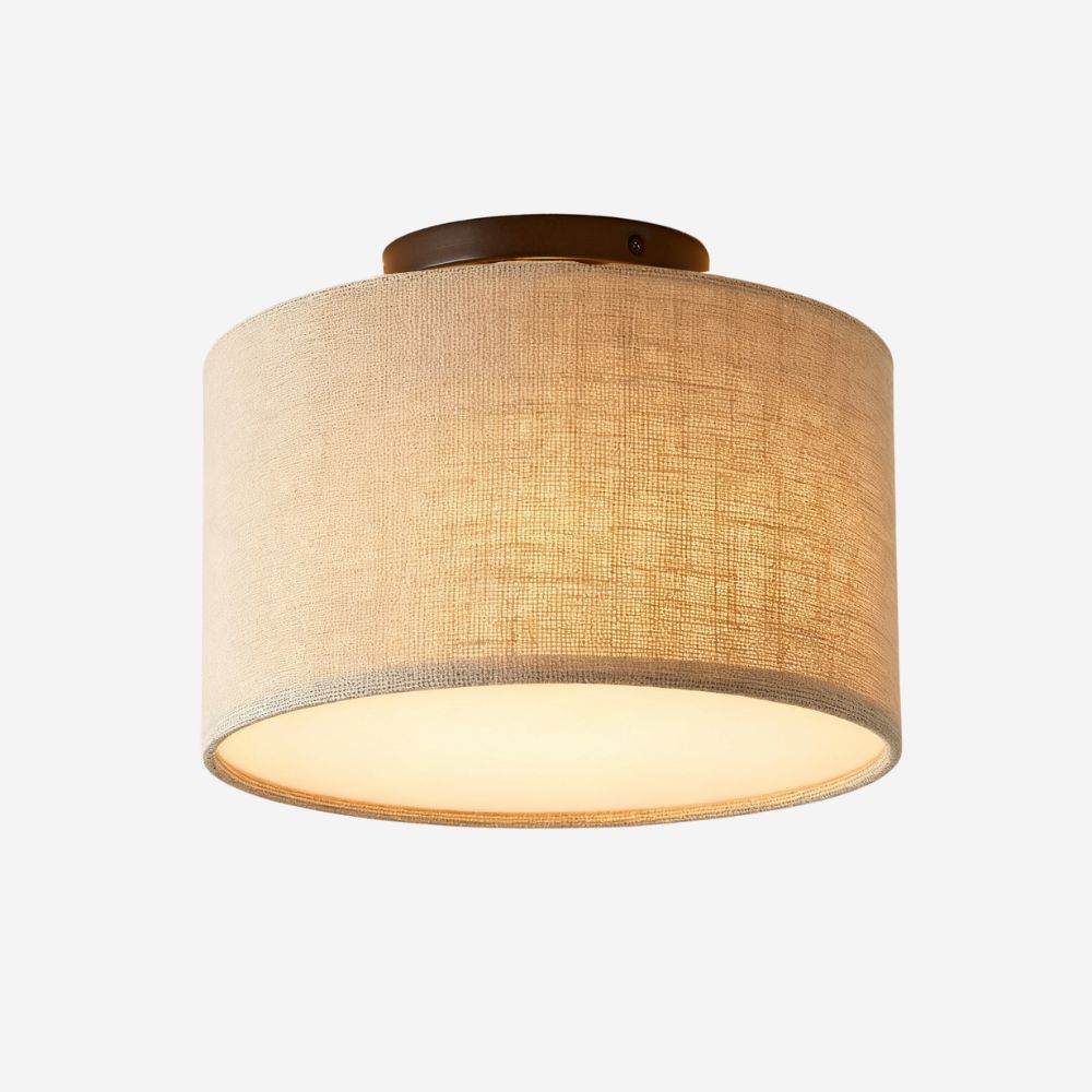 Jelvane Fabric Drum Ceiling Lamp - Linen Flush Mount Light for Hallway