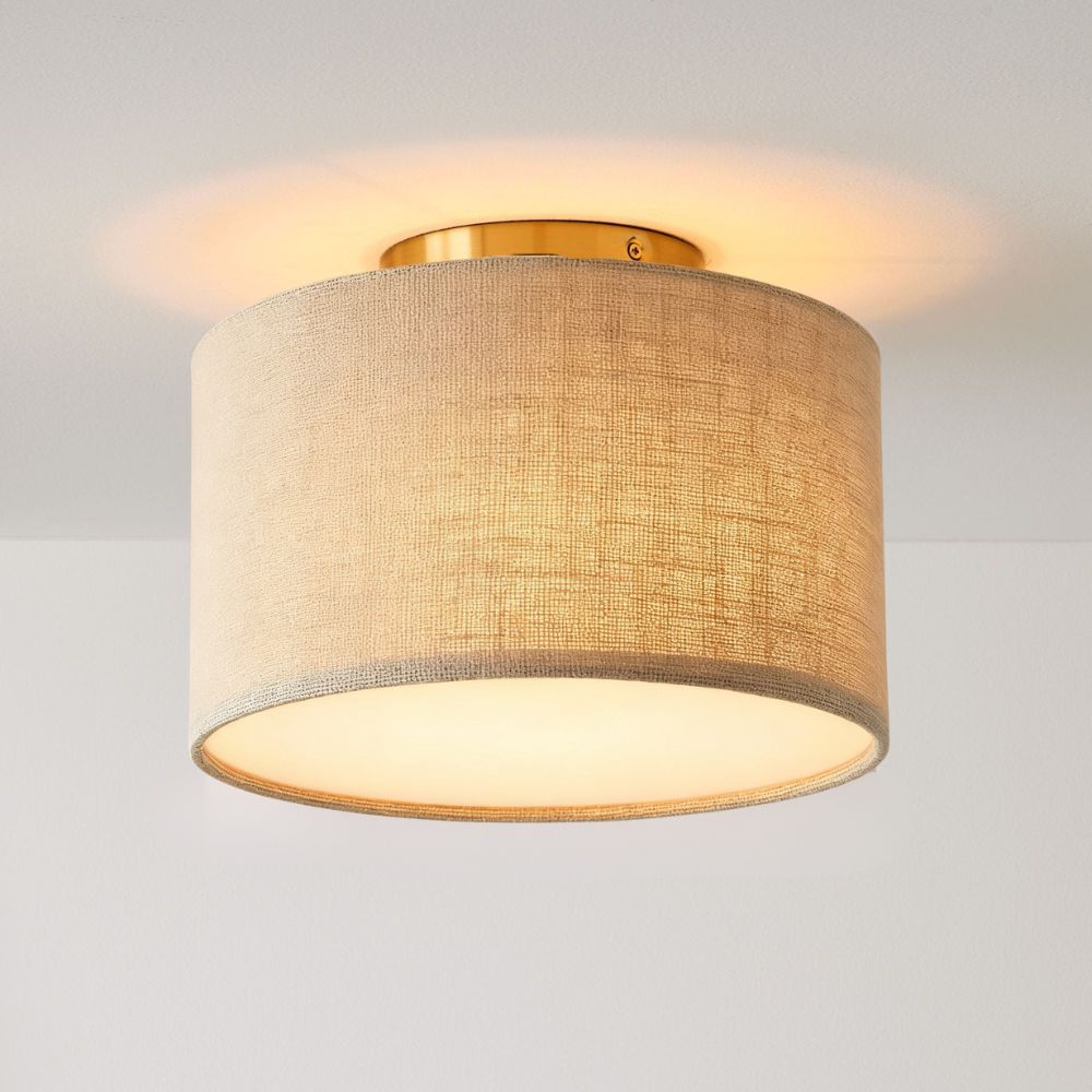 Jelvane Fabric Drum Ceiling Lamp - Linen Flush Mount Light for Hallway