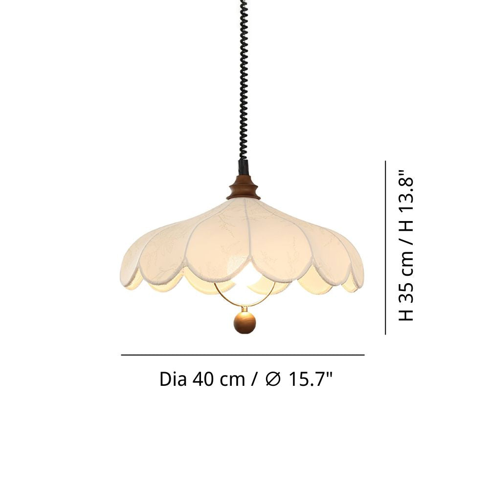 Lily Fabric Pendant Light - French Linen Petal Wood Lamp for Bedroom