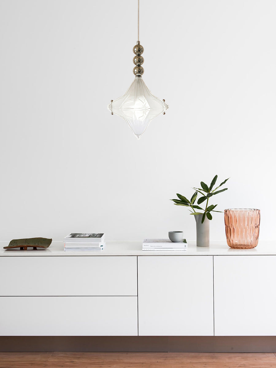 Art Deco Astris Elara Star Pendant Light-Frosted Glass Pendant with Geometric Style
