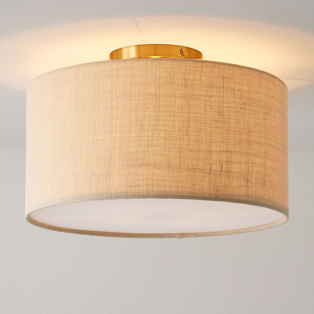 Jelvane Fabric Drum Ceiling Lamp - Linen Flush Mount Light for Hallway