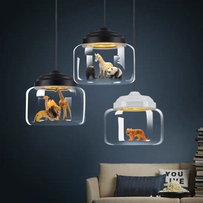 Glass Shade Zoo Pendant Light – Artistic Lamp for Playroom or Bedroom
