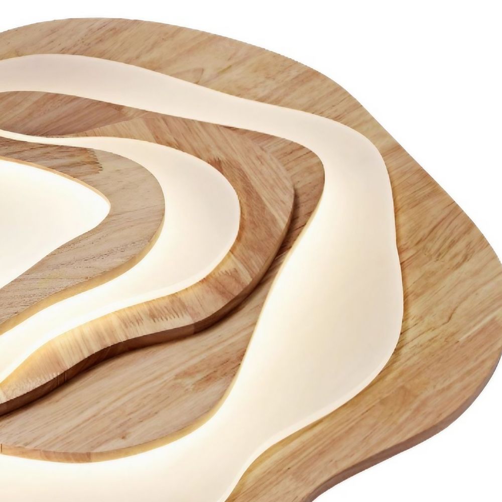 Wood Flush Mount Ceiling Light - Natural Beaded Pendant Design