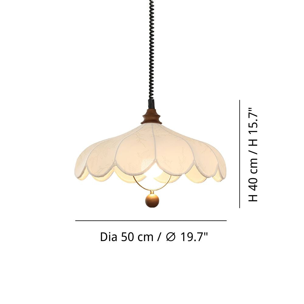 Lily Fabric Pendant Light - French Linen Petal Wood Lamp for Bedroom