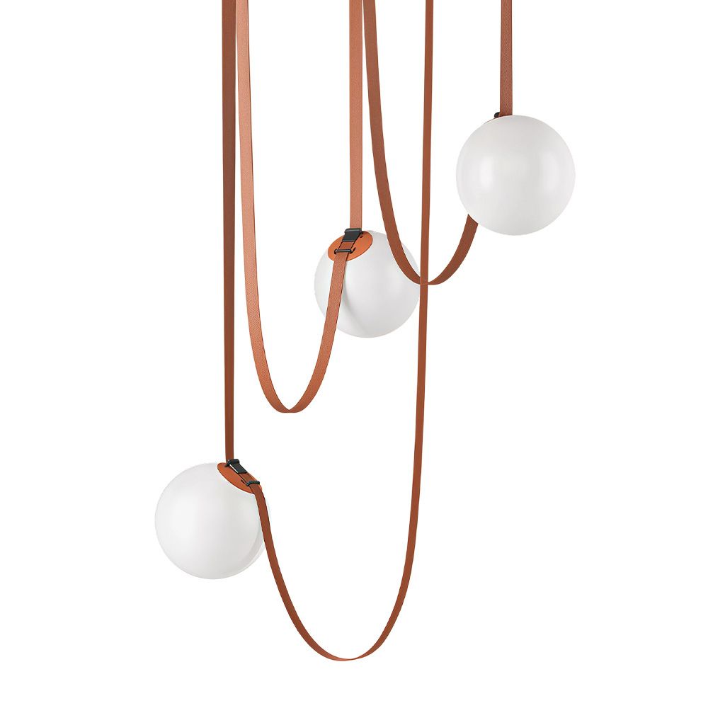 Modern Leather Pendant Light - Multiple Glass Orb Lamp for Dining Room