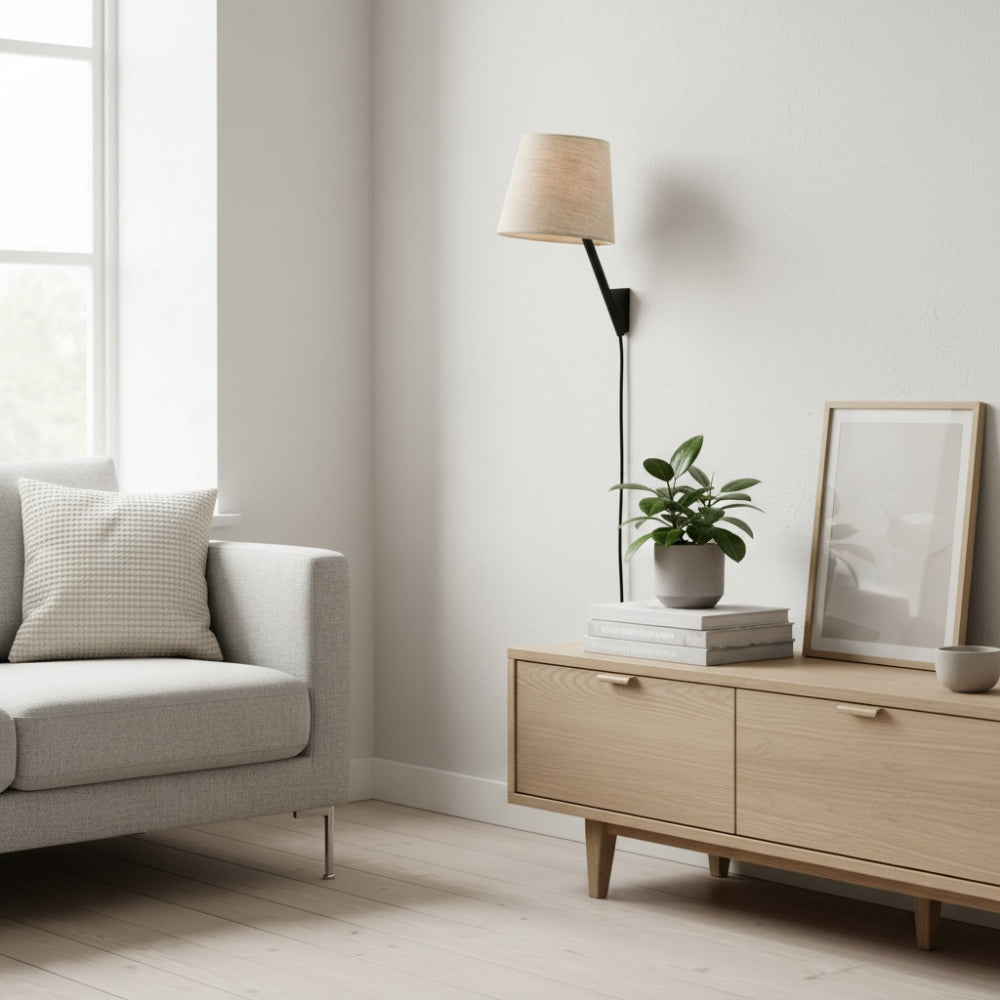 Novira Natural Cotton Sconce - Plug-In Adjustable Lamp for Bedroom