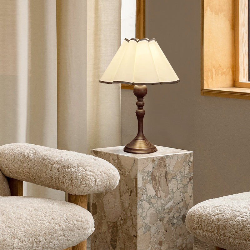Nostalgia Walnut Pleated Fabric Table Lamp With Luxurious Caressing Elegant For Sofa Side