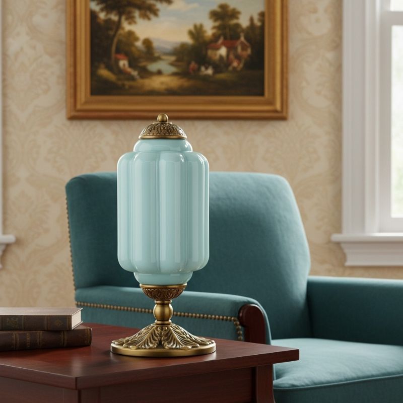 Lampe de table vintage Eloise en verre laiteux – Lampe de bureau LED en métal pour chambre