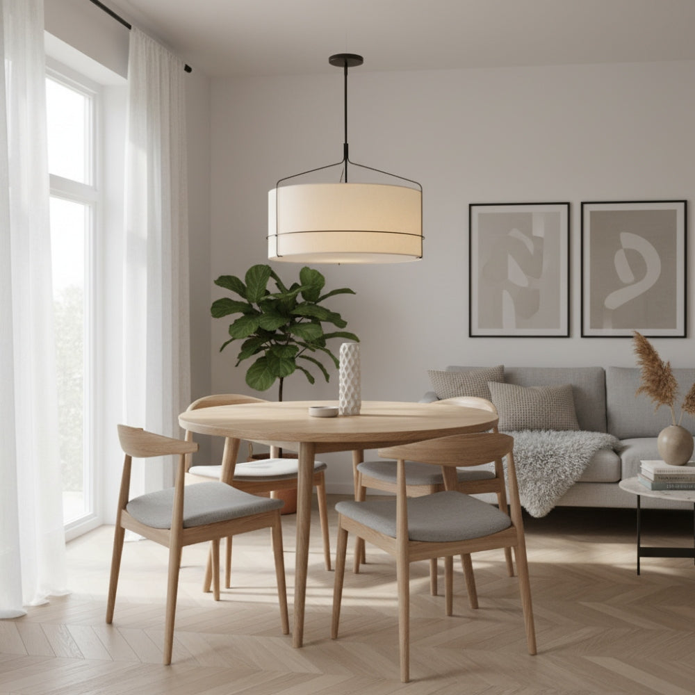 Horelia Linen Drum Pendant Light - Industrial Metal Light for Bedroom