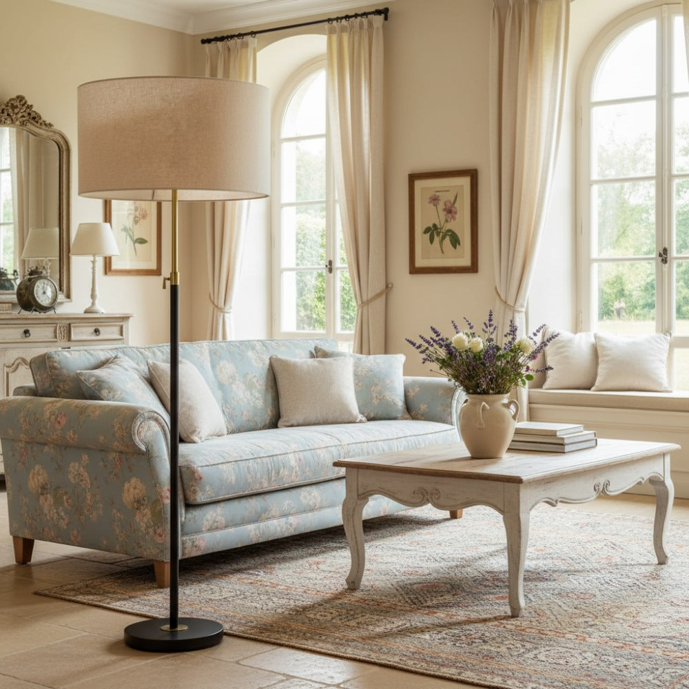 Mavora Linen Floor Lamp - Modern Adjustable Metal Lamp for Living Room