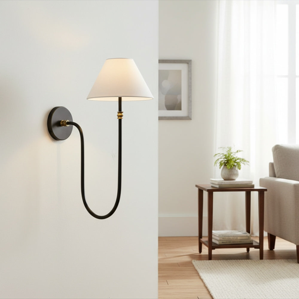 Calin White Linen Shade Wall Light - Classic Iron Sconce for Hallway