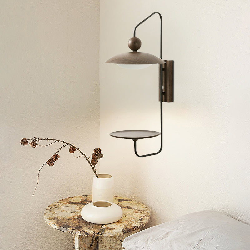 Vintage Wood Industrial Ironwork Matte Black Disc Wall Lamp For Lounge