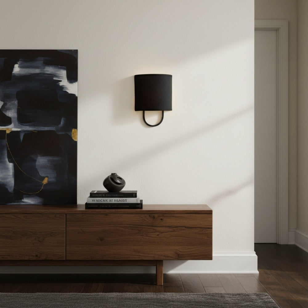 Nolvara Fabric Shade Wall Sconce - Metal Arm Elegant Light for Bedroom