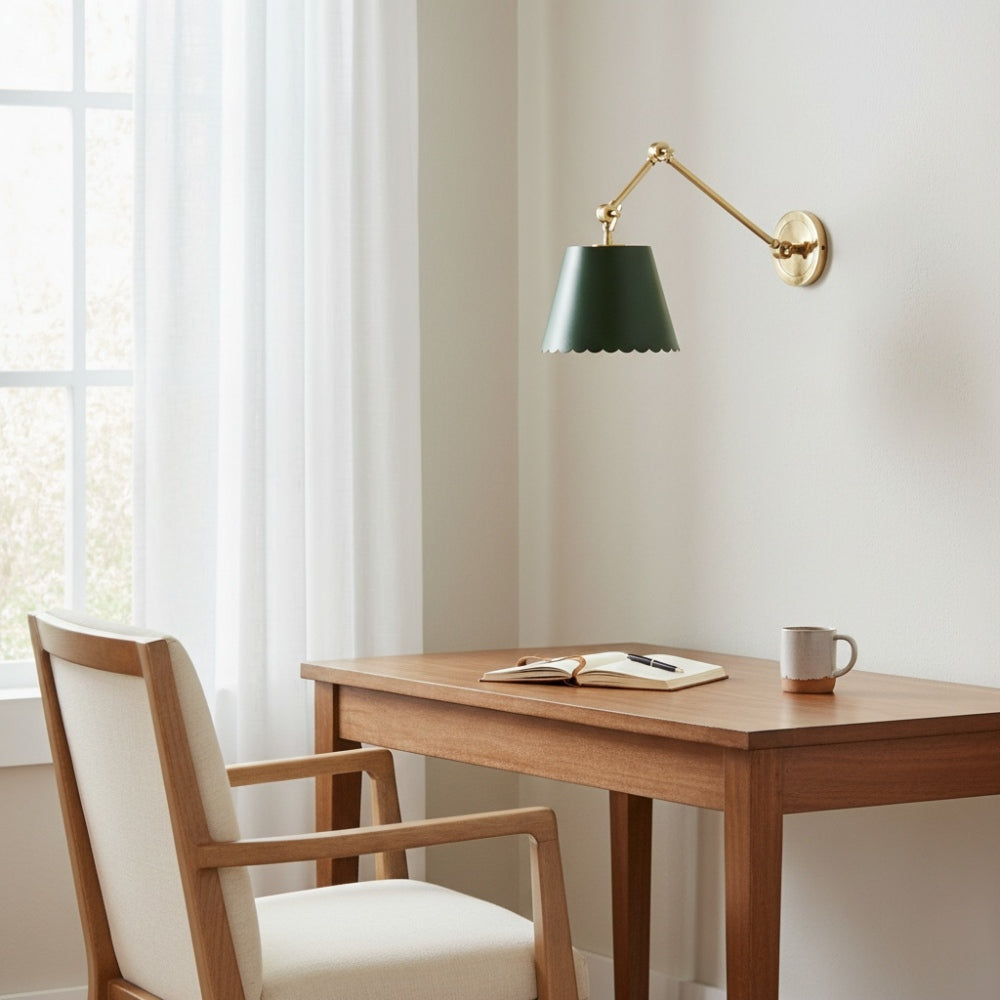 Foldray Leather Scalloped Sconce - Vintage Brass Light for Bedroom