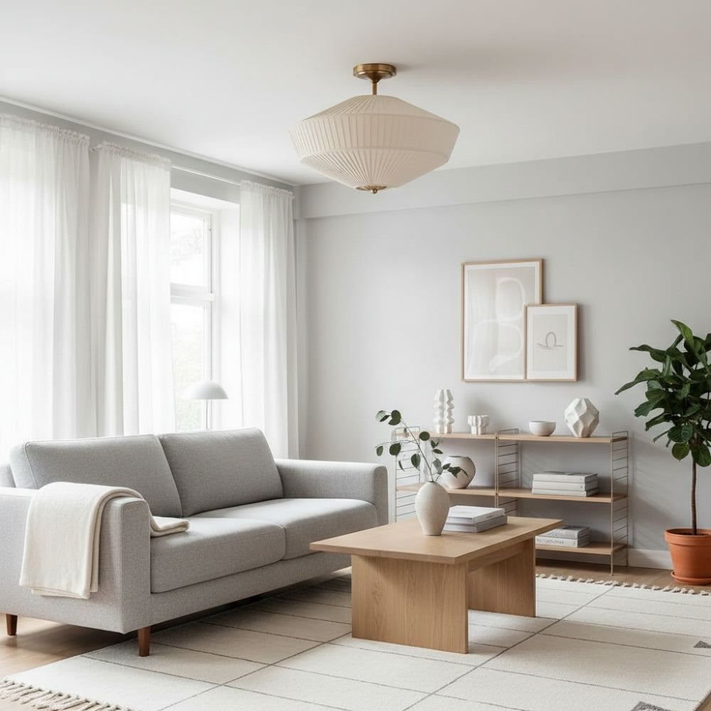 Elumina Modern Fabric Ceiling Lamp - Brass Flush Mount for Dining Room