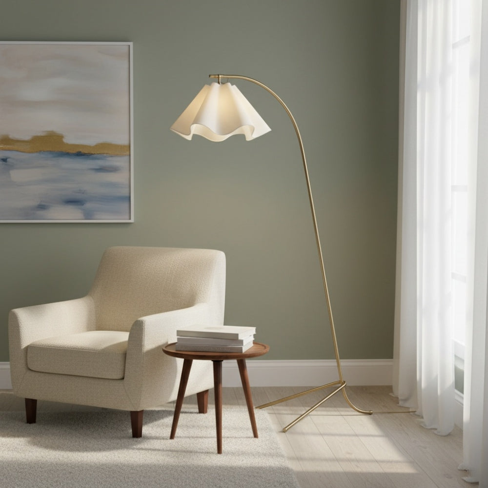 Oslan Arched Base Floor Lamp - Scalloped Shade Modern Lamp for Bedroom