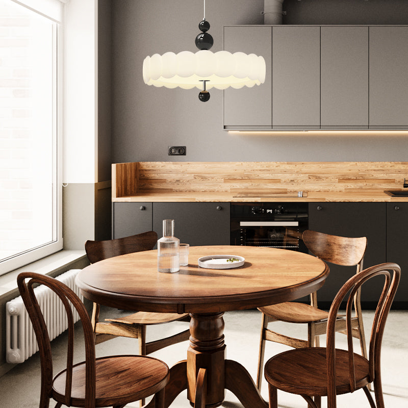 Round Clouds Shape Pendant Light With Cozy Euphoric Walnut Floriated For Dining Room