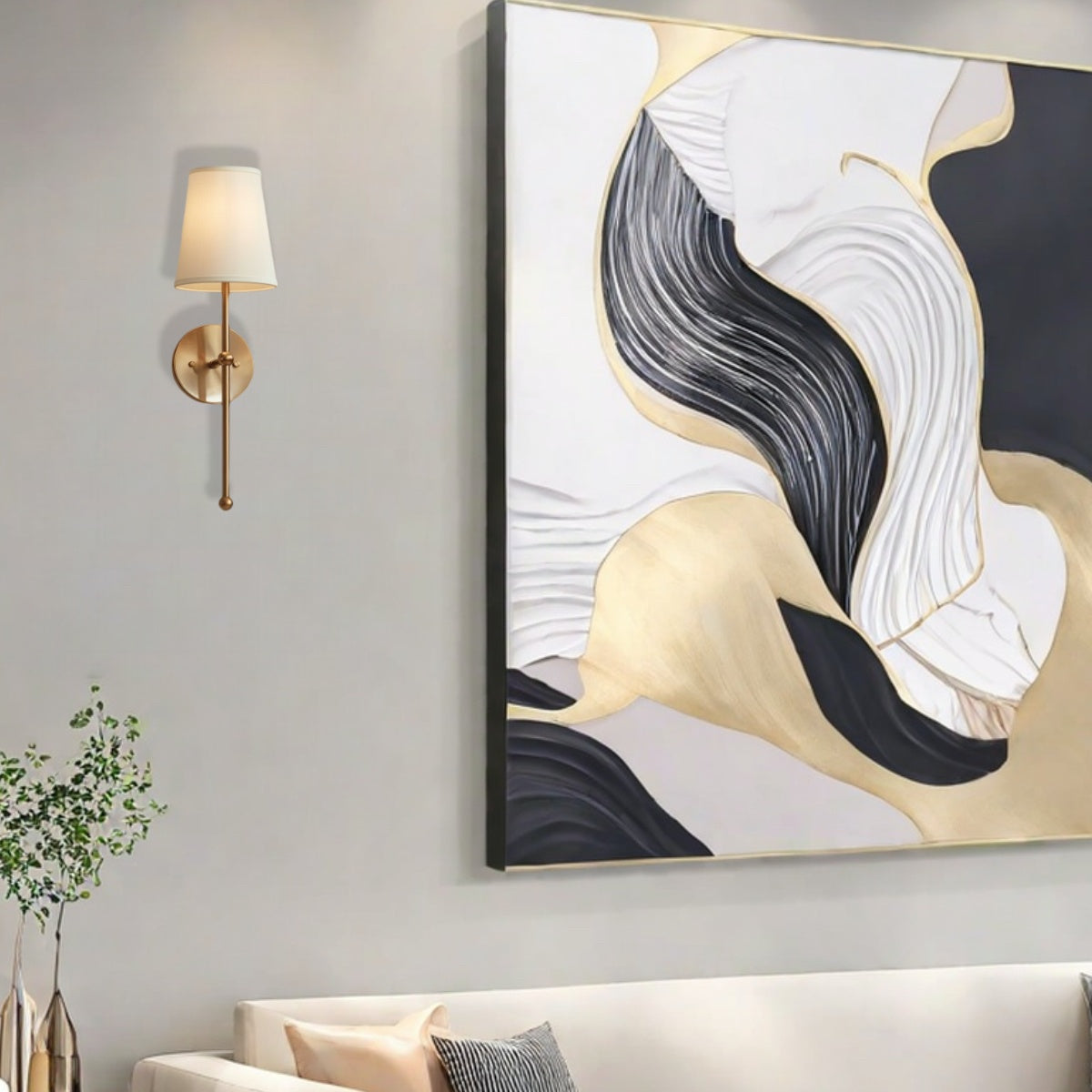 Fabric Wall Sconce - Brass Bedroom Wall Light