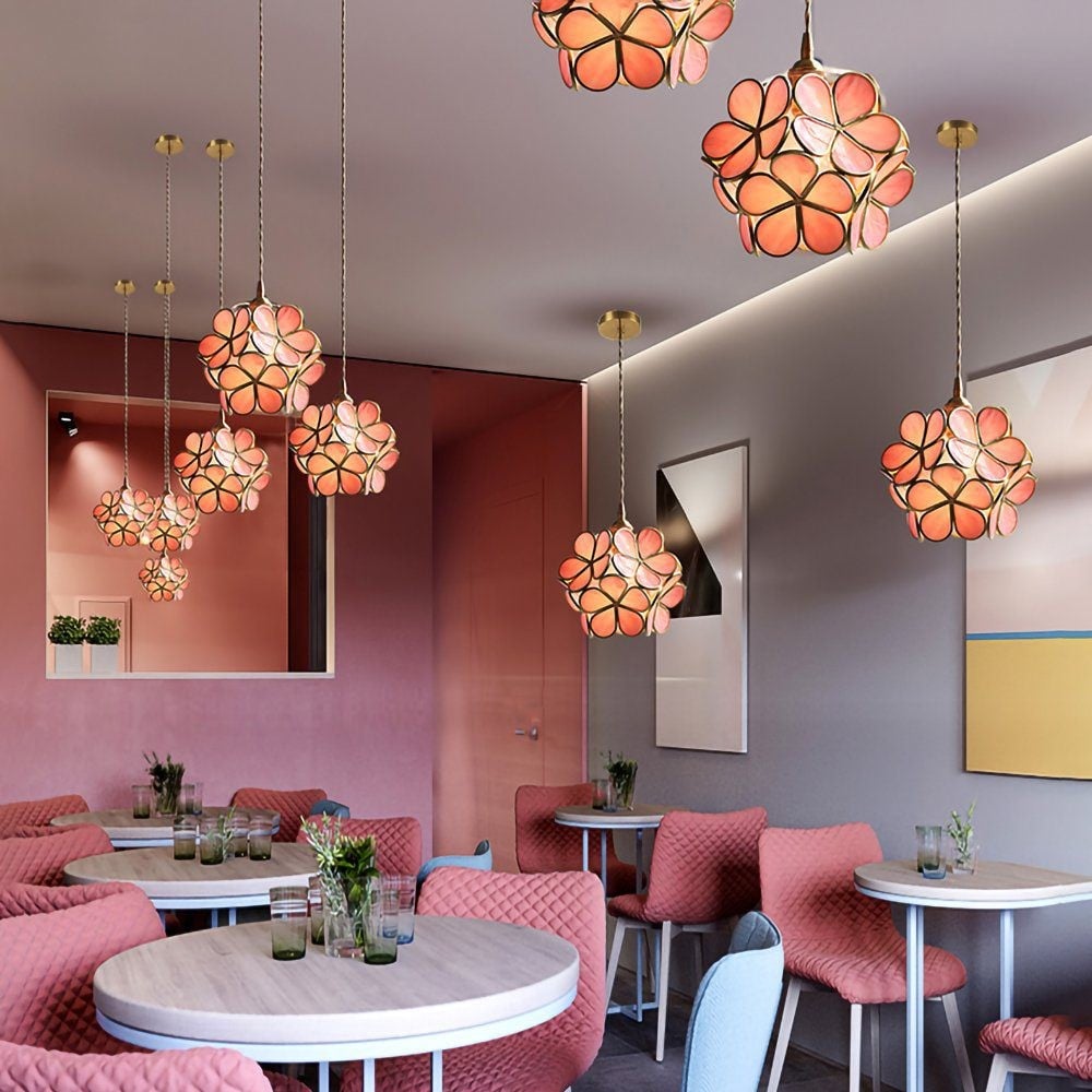 Retro Glass Flower Petal Pendant Lamp