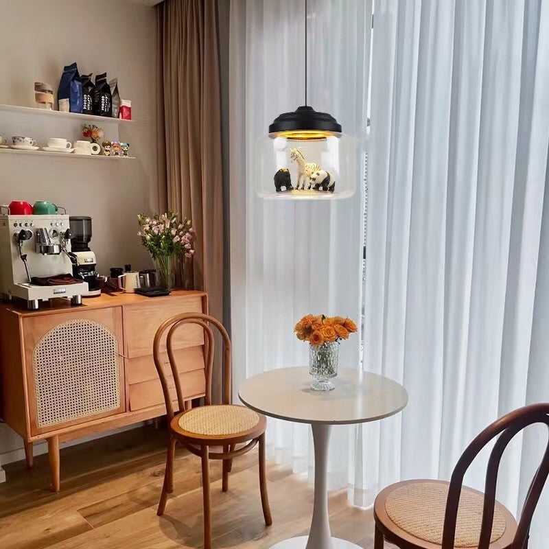 Glass Shade Zoo Pendant Light – Artistic Lamp for Playroom or Bedroom