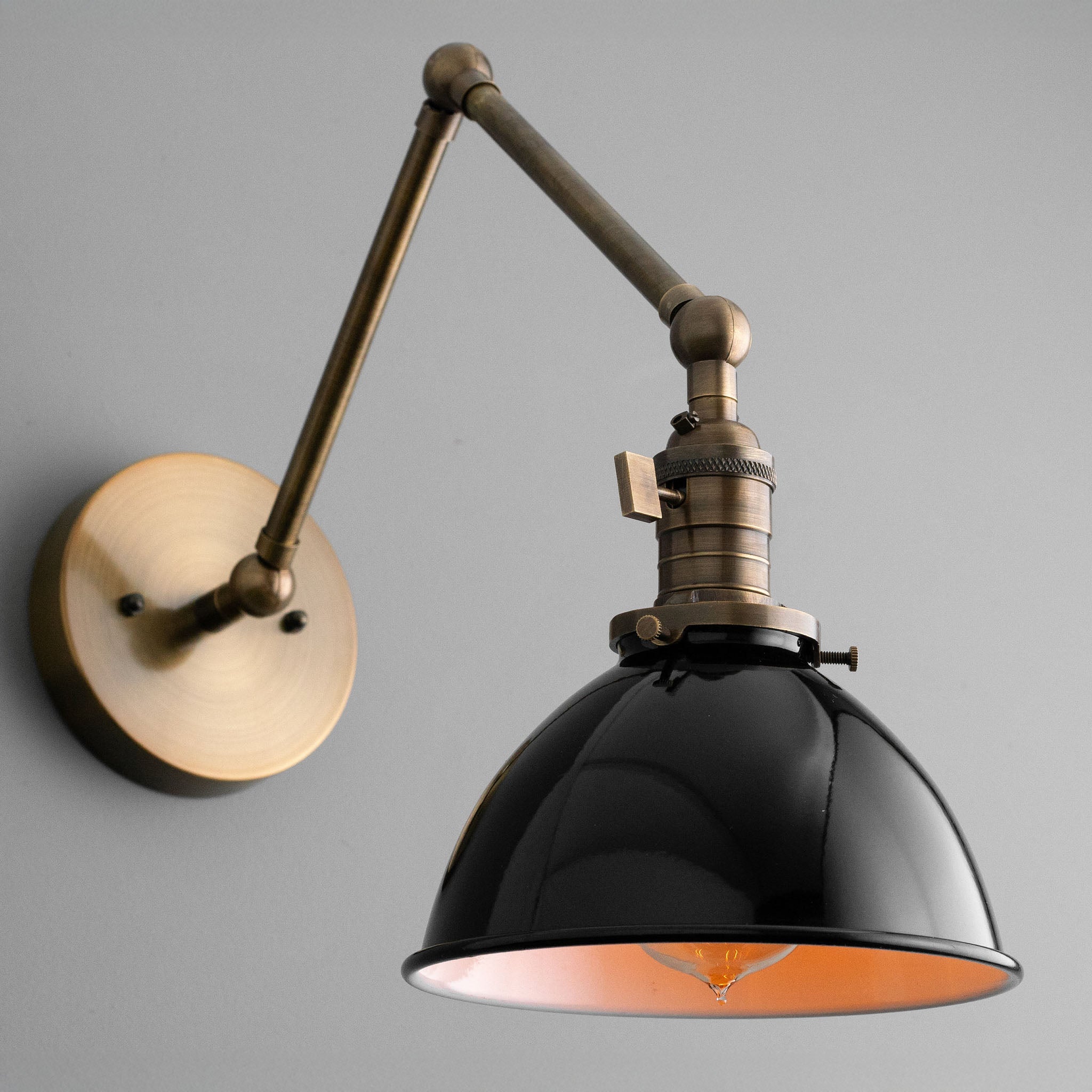 Conique Metal Vintage Industrial Swing Arm Wall Lamp - Adjustable Dome Shade for Study