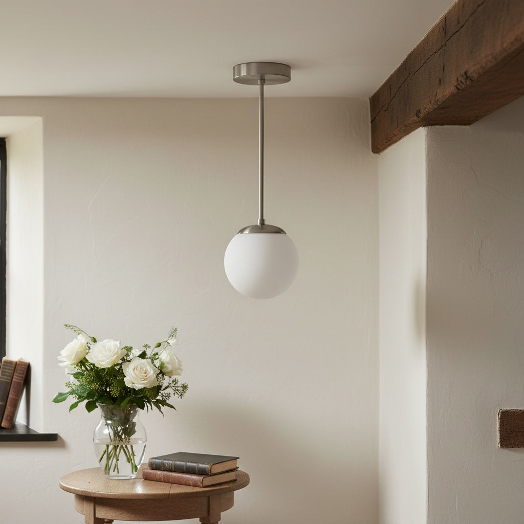 Glorica Glass White Globe Pendant Light - Mid Century Modern Glass Hanging Fixture