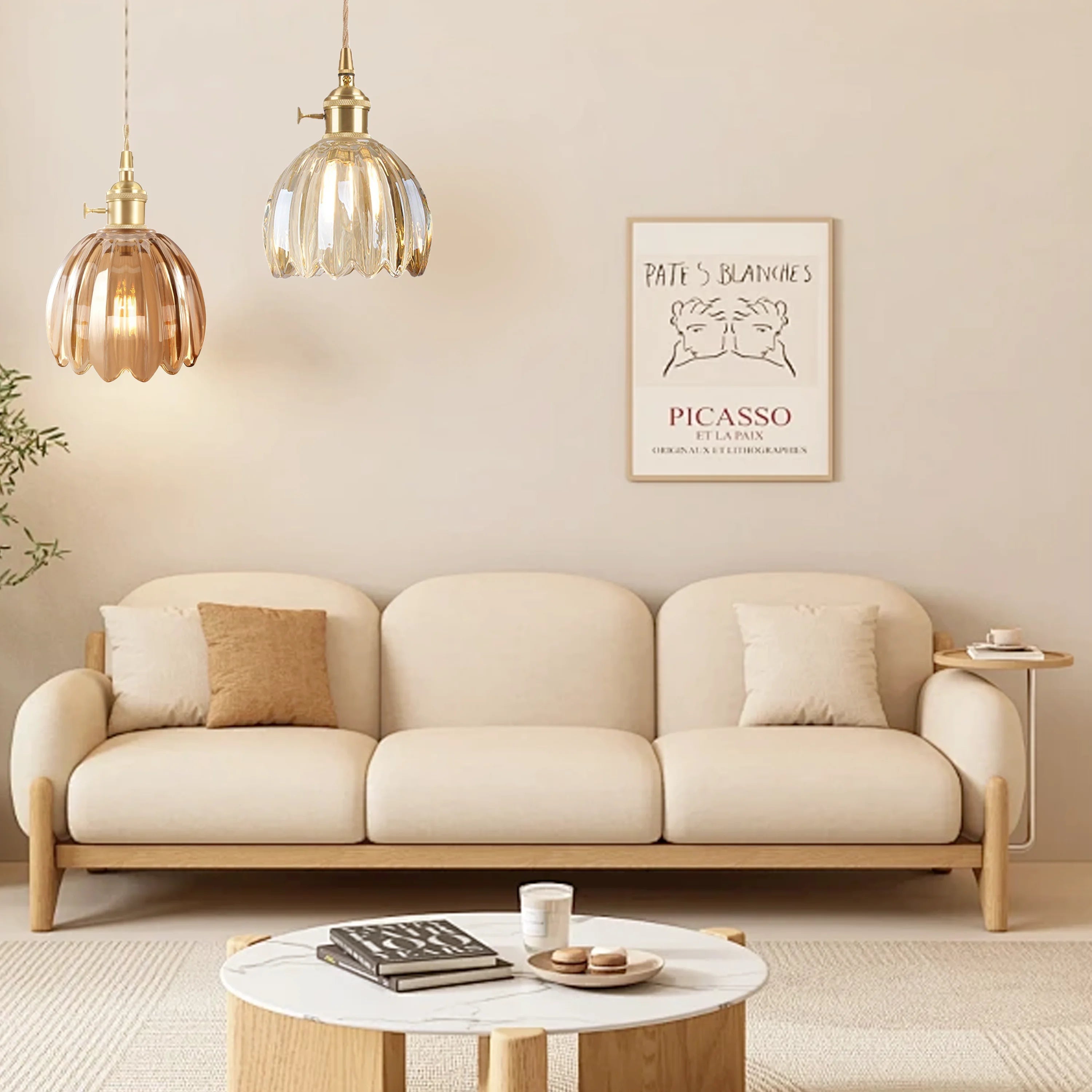 Japanese Flower Pendant Light – Glass Retro Fixture for Interiors