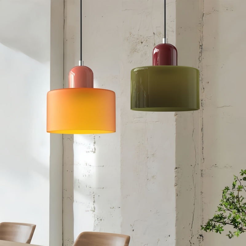 Morandi Cylinder Glass Pendant Light – Minimalist Disc Glass Lamp
