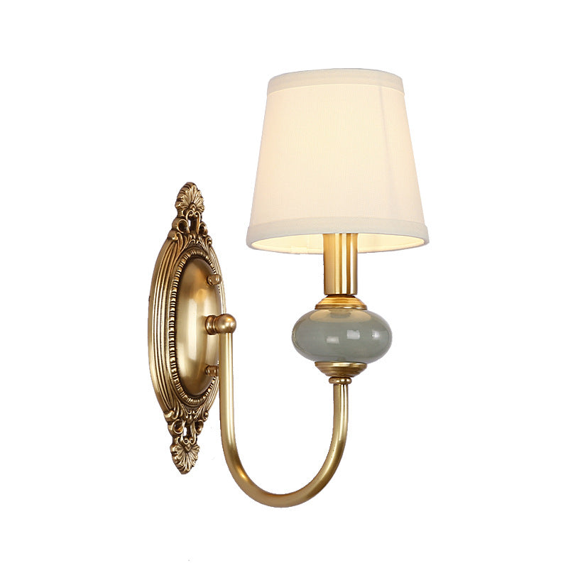 Classic Fabric Shade Sconce-Ceramic Wall Light for Hallway or Bedroom
