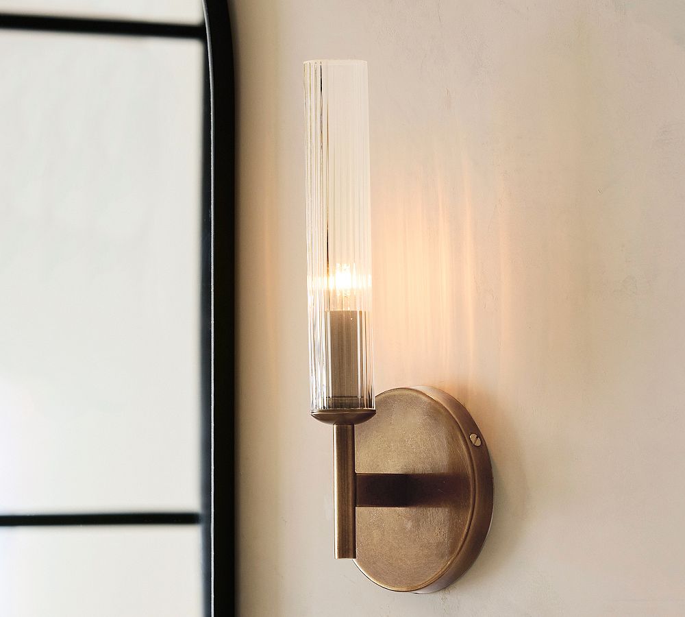 Bravira Ribbed Glass Wall Lamp - Tube Metal Light in Classic Finishes