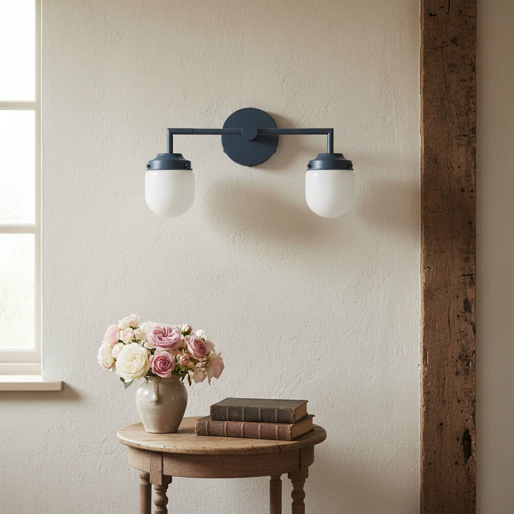 Opalume Glass Double Vanity Light - Vintage Style Bathroom Double Wall Lighting
