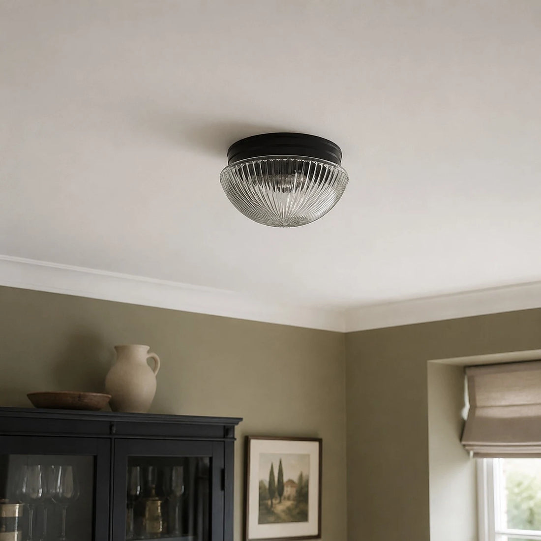 Ribbed glass flush mount in a classic room setting