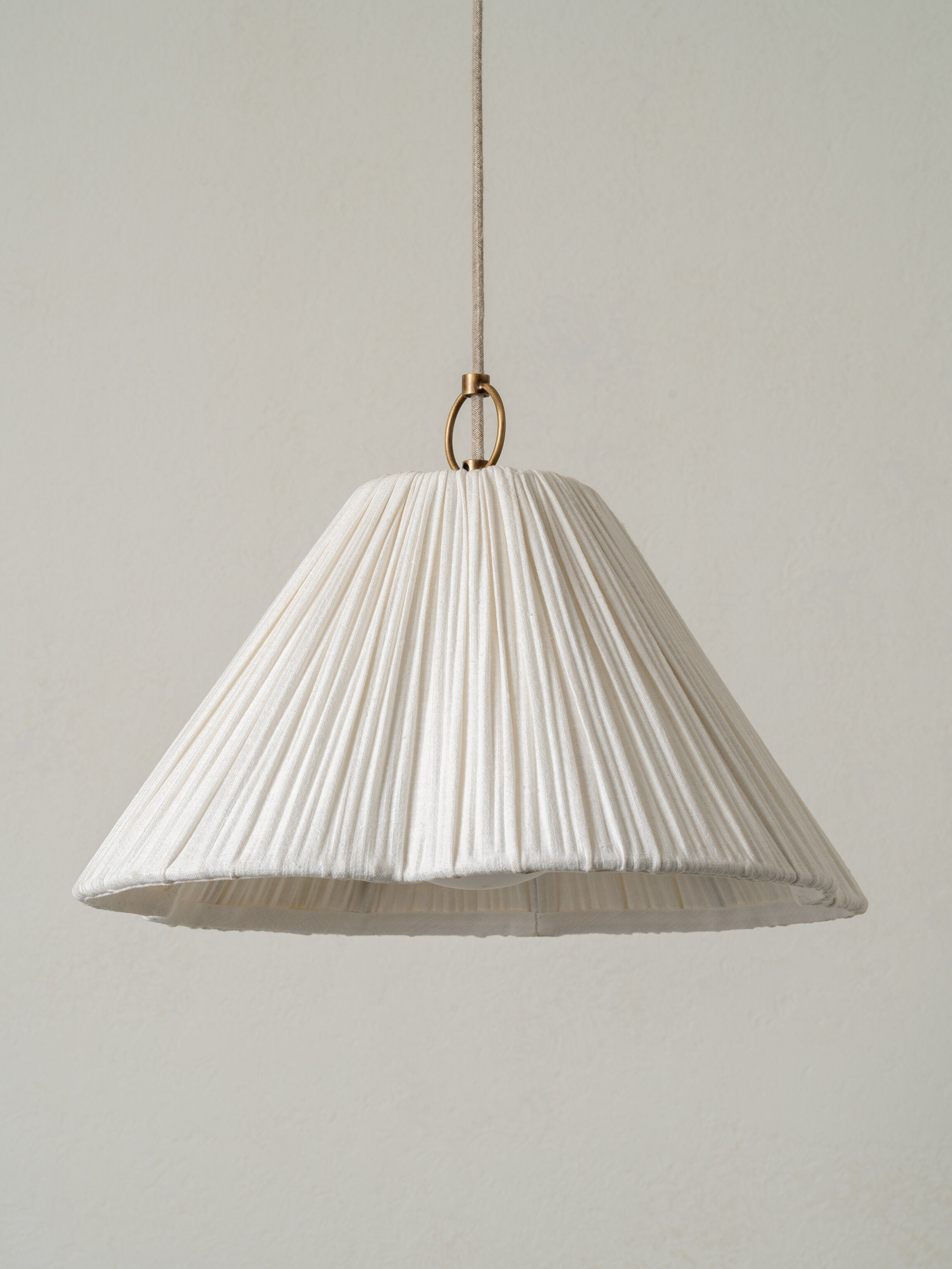 Lindi - Small Aged Brass and Linen Scalloped Pendant Light
