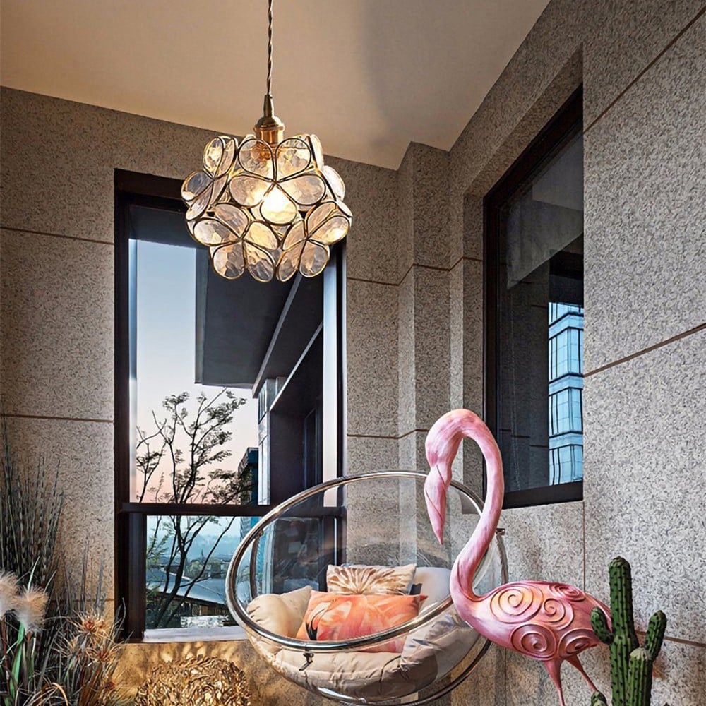 Retro Glass Flower Petal Pendant Lamp