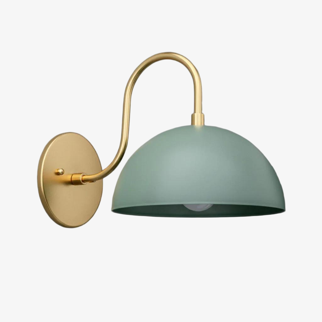 Curva Metal  Industrial Wall Sconce - Curved Brass Arm - Hammered Dome Light Fixture