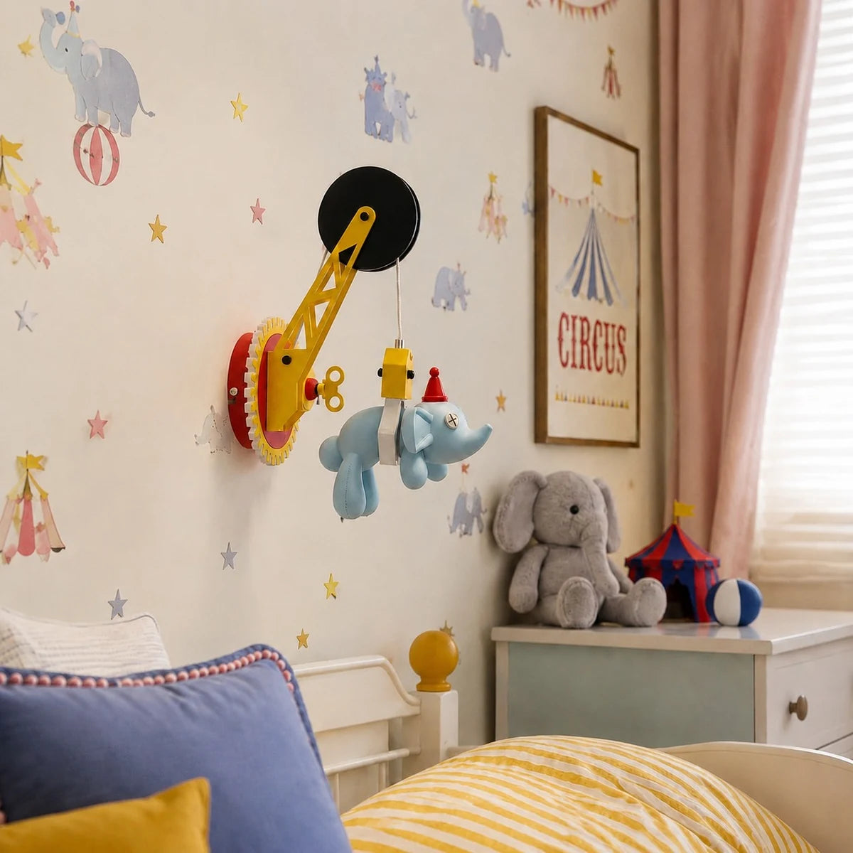 Kids wall sconce beside a bed