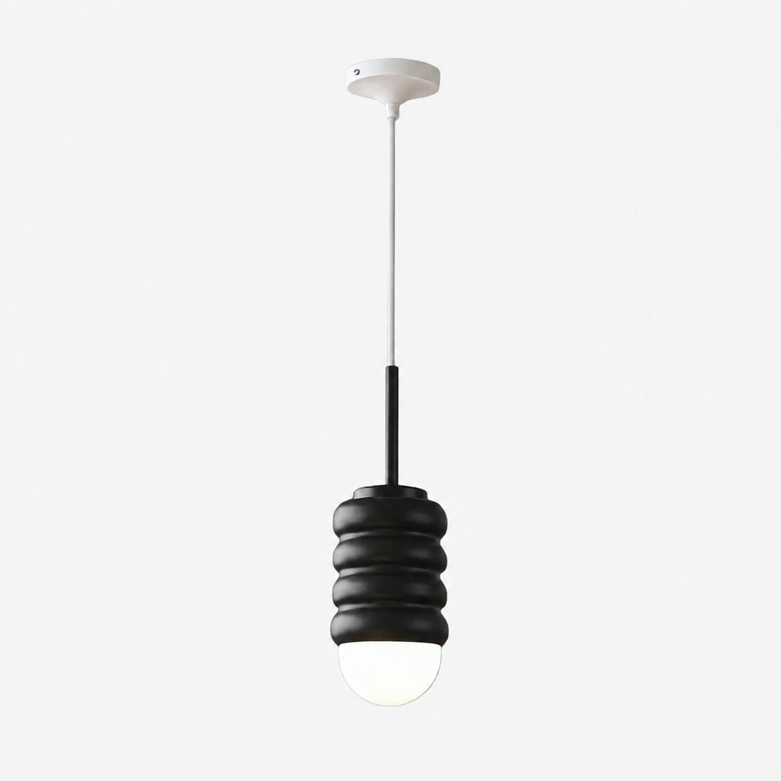 Iron Pendant Lamp with Ribbed Shade - Cream Style Light for Bedroom