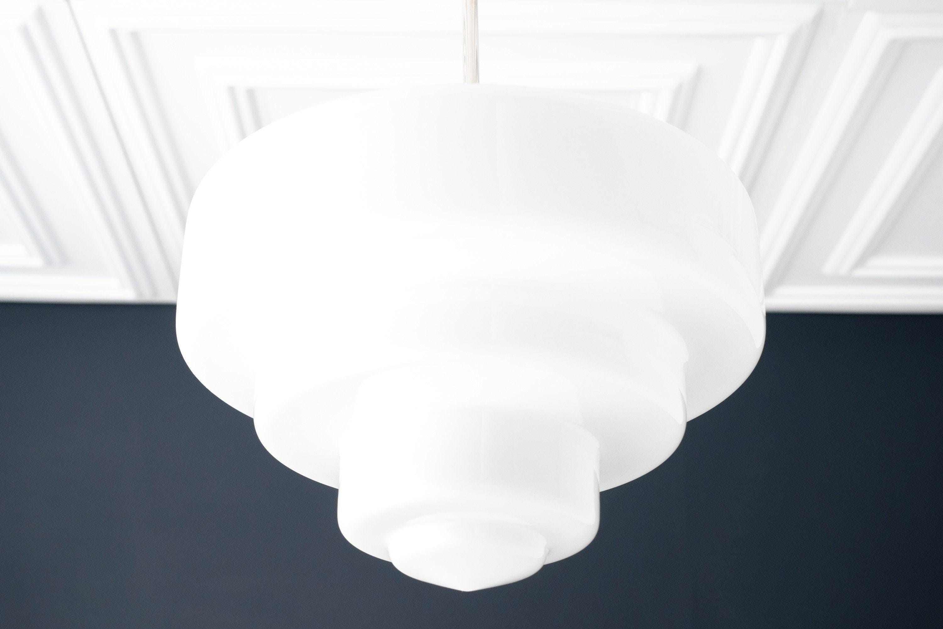 Geotower Glass Brass Pendant Light – Art Deco Opal Globe Ceiling Fixture