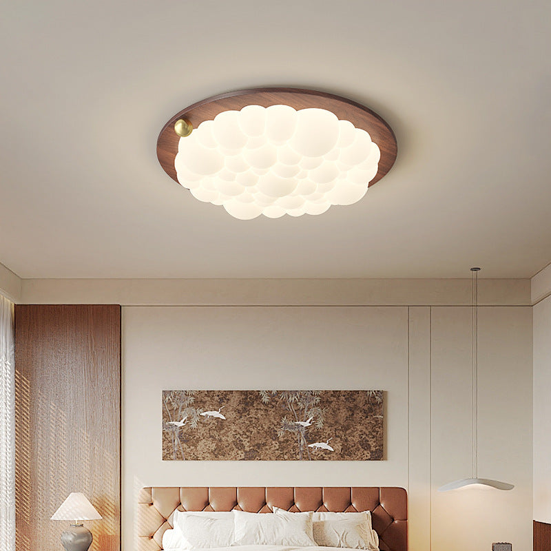 Plafonnier à bulles blanc avec motif céleste en bois vintage pour chambre à coucher
