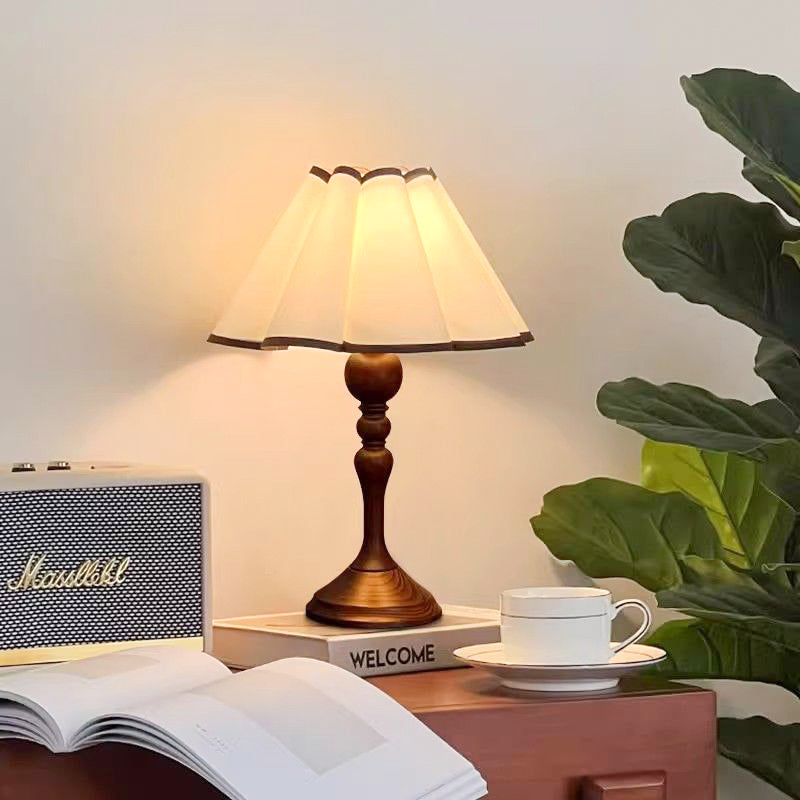 Nostalgia Walnut Pleated Fabric Table Lamp With Luxurious Caressing Elegant For Sofa Side